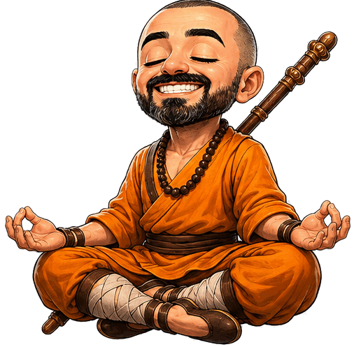 Chibi monk version of Il Maestro, peeking out of the scroll to see if you'll write